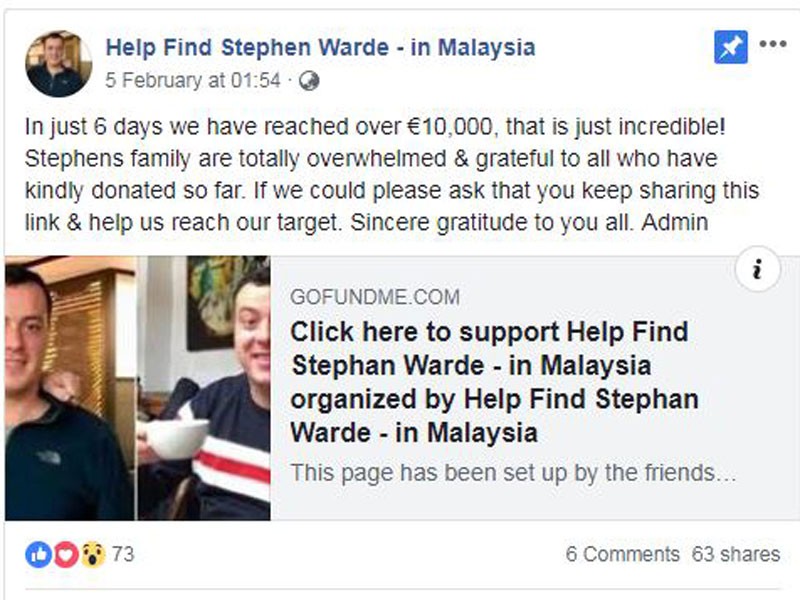 Akaun Facebook Help Find Stephen Warde - in Malaysia