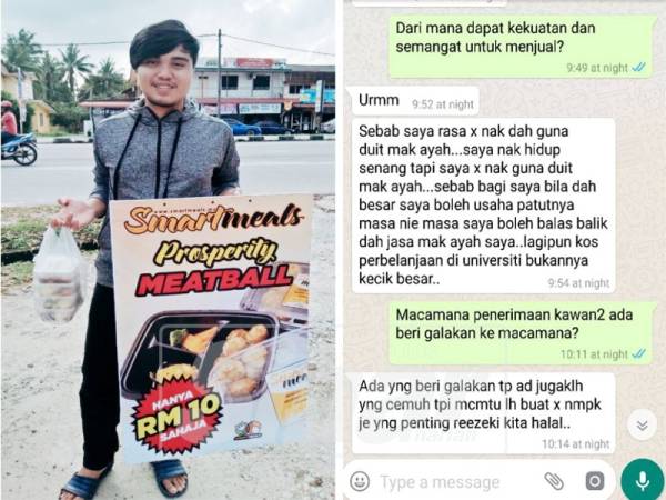 Wan Syariman menunjukkan produk makanan yang dijual bagi menampung perbelanjaan termasuk yuran pengajian di universiti.