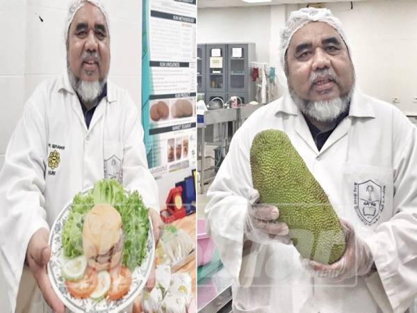 Dr Ibrahim menunjukkan burger buah nangka yang telah dijual dipasaraya, selepas lebih enam tahun membuat penyelidikan.