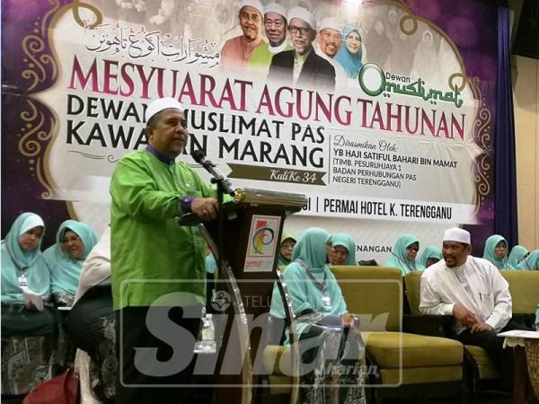 Yahaya ketika berucap pada Mesyuarat Agung Tahunan Dewan Muslimat Pas Kawasan Marang di Hotel Permai, di sini, hari ini.