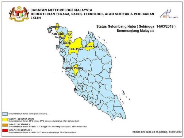 Status gelombang haba Semenanjung Malaysia setakat jam 4.45 petang hari ini.