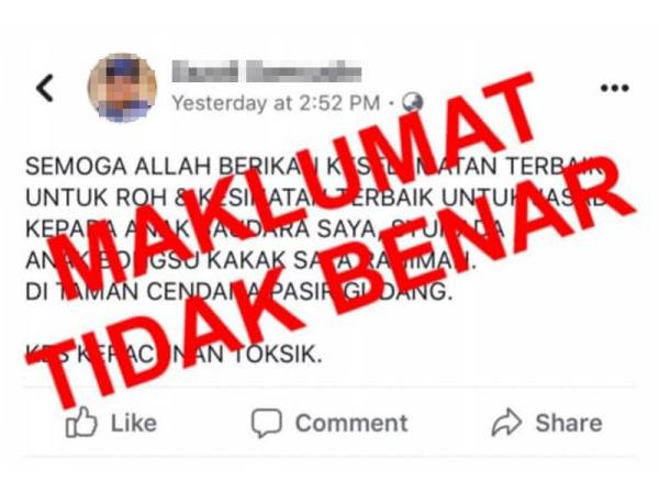 Pemilik akaun Facebook yang tular mendakwa berlaku kematian ekoran pencemaran di Pasir Gudang.