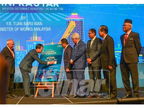 Menteri Kerja Raya, Baru BIAN menandatangani plak sebagai simbolik perasmian Minggu Pembinaan Antarabangsa 2019 (ICW 2019) dan pameran perdagangan, ASEAN Super 8 di Pusat Perdagangan dan Pameran Antarabangsa Malaysia (MITEC), Kuala Lumpur, hari ini. - Foto SHARIFUDIN ABDUL RAHIM