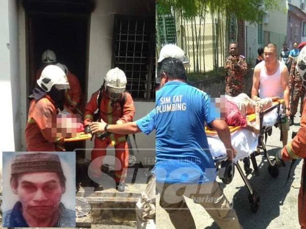 Mangsa dibawa keluar selepas rumah mereka terbakar. Gambar kecil, mangsa,