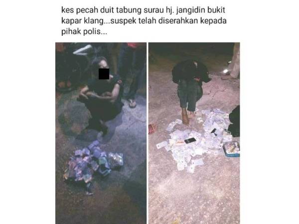 Tangkapan seorang lelaki yang mencuri duit dalam peti besi sebuah surau di Bukit Kapar tular dalam media sosial.