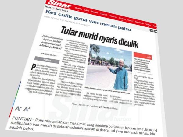 Laporan Sinar Harian, 3 Mac lalu.