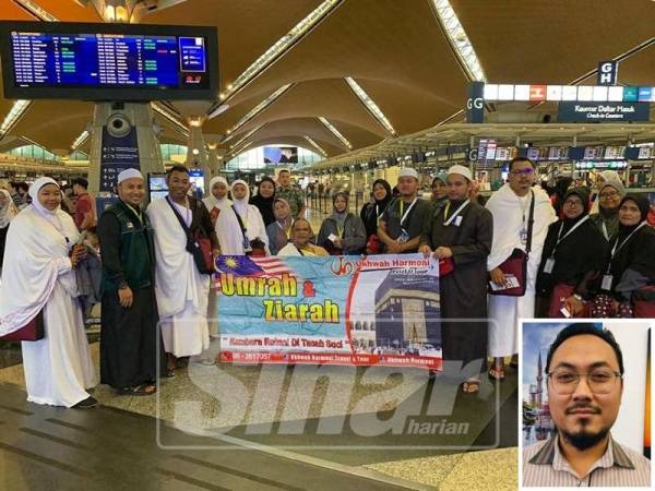 Salah satu kumpulan jemaah Umrah kendalian Ukhwah Harmoni.(Gambar kecil: Muhammad Haziq Mohd Abd Rahman)