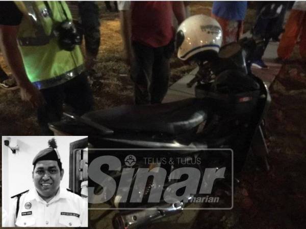 Keadaan motosikal Mohd Ezral selepas terlibat kemalangan. Gambar kecil, Mohd Ezral.