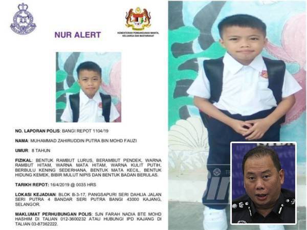 Kehilangan Mohd Zahiruddin dihebahkan melalui Nur Alert. Gambar kecil: Ahmad Dzaffir Mohd Yusoff