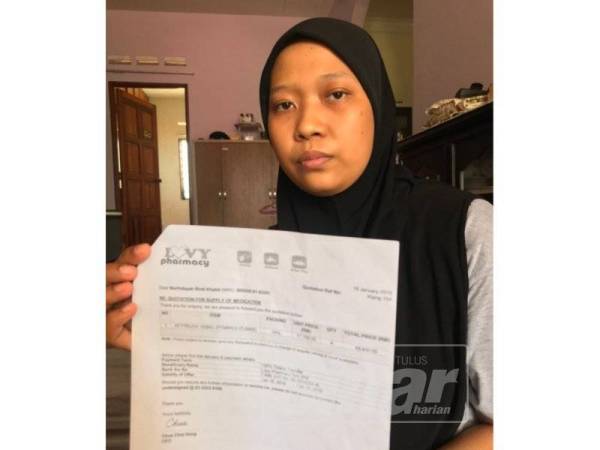 Nurhidayah menunjukkan pengesahan dari hospital mengenai sebut harga bagi rawatan menggunakan ubat Keyturda yang keseluruhan bernilai RM68,400.