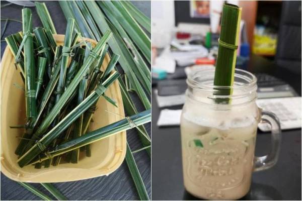 Cafe Editha menggunakan straw daun kelapa bagi memelihara alam sekitar. - Foto Facebook Cafe Editha