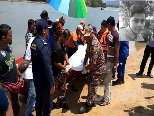 Mayat mangsa ditemukan kira-kira jam 11.40 pagi semalam berdekatan Pelabuhan Kerteh, Kemaman. Gambar kecil, Mohd Firdaus.