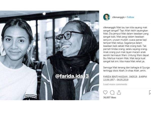 Cik Manggis dan arwah ibu mertua FOTO: Instagram Cik Manggis