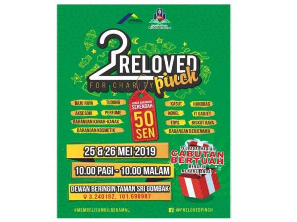 Hasil jualan tapak bagi program ‘Preloved Pinch for Charity’ akan disalur ke pertubuhan kebajikan yang terpilih.