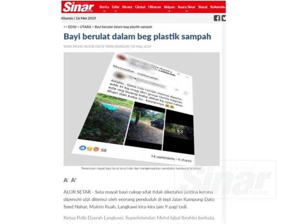 Laporan Sinar Harian 2 Mei lalu.