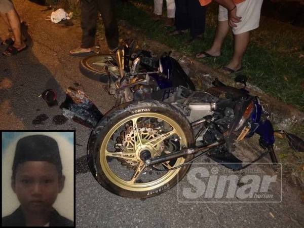 Keadaan motosikal ditunggang mangsa selepas terlibat kemalangan di Jalan Bukit Rambai lewat malam tadi.