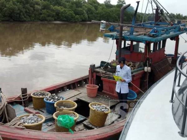 Pihak berkuasa menjalankan pemeriksaan ke atas bot nelayan.