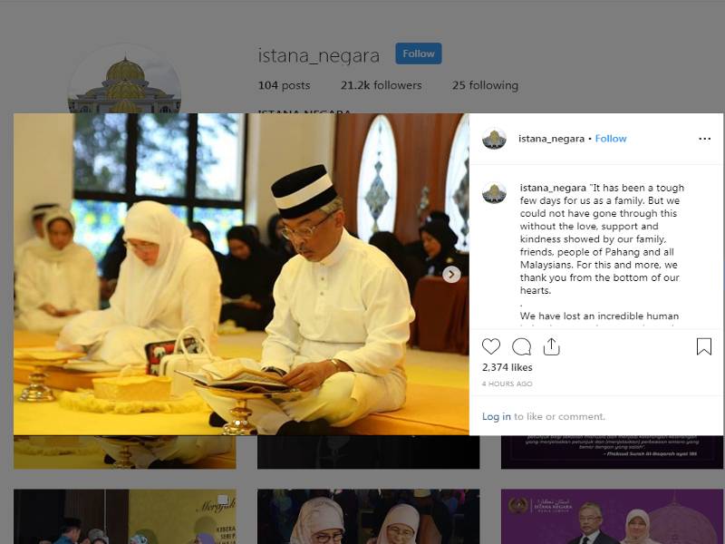 Hantaran akaun Instagram Istana Negara hari ini.