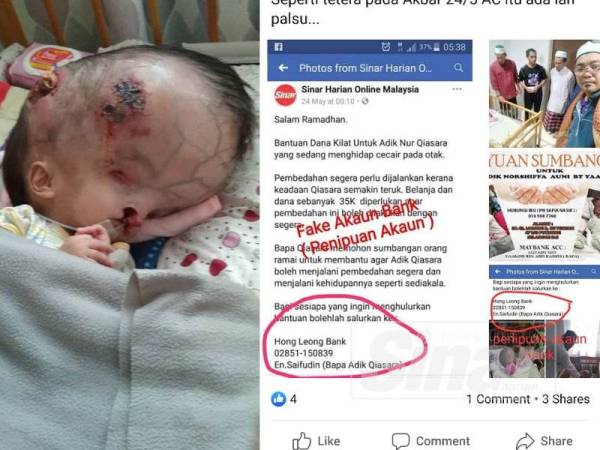 Status yang dimuat naik oleh pihak tidak bertanggungjawab dengan menggunakan nama Sinar Harian.