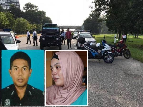 Lokasi kejadian yang meragut nyawa anggota polis, Lans Korporal Mohd Ishraf Ismail, 27, pagi tadi. (Gambar kecil: Nor Adeela)