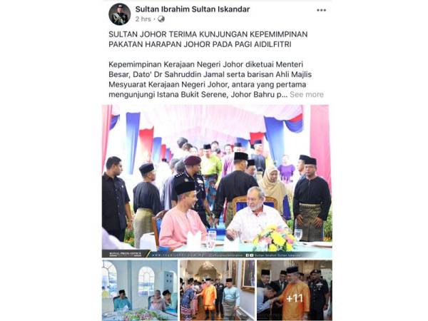 Status bergambar terbaharu di Facebook rasmi Sultan Johor.