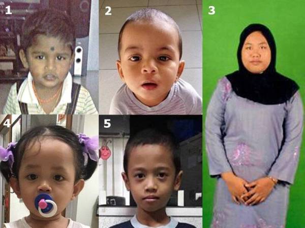 (ikut turutan nombor) Divinesh, 5, Kanak-kanak lelaki India berusia 9 bulan, Nurshima SP Hidayanti, 12, Aqila Misha Shafana Saweli, 1 & Andes, 6