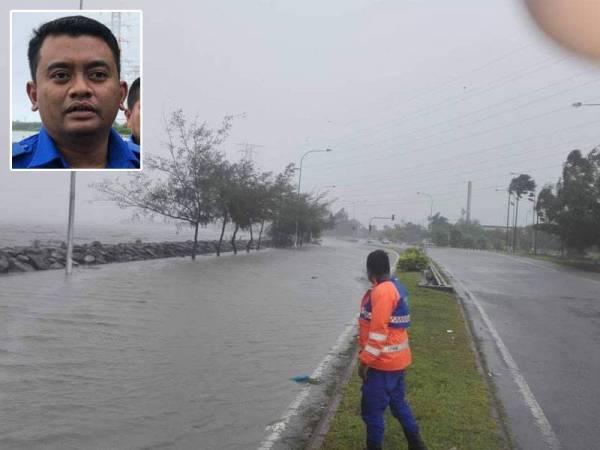 Kejadian air pasang yang berlaku di Kuala Perlis hari ini namun air yang melimpahi jalan sudah mulai surut. Gambar kecil: Mohd Farid Ishak - Foto - Ihsan pembaca