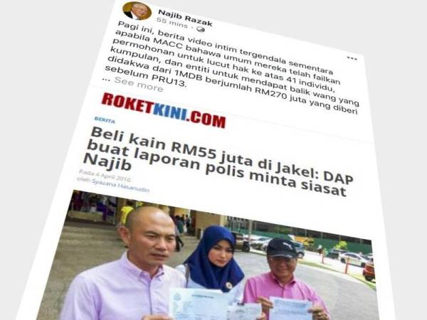 Hantaran Najib di laman sosial Facebooknya mengenai perlucutan hak ke atas 41 responden tersebut.