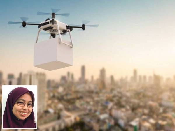 Penghantaran makanan menggunakan dron menunjukkan usahawan tempatan berfikiran di luar kotak. Gambar kecil: Azlina