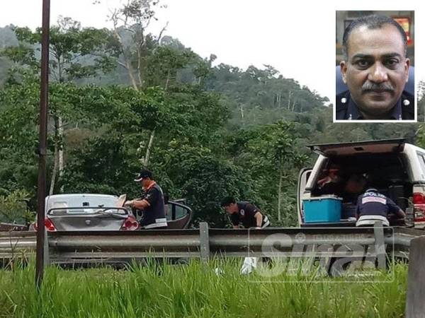 Mayat lelaki warga Bangladesh ditemui maut dengan kesan kelar di leher dalam sebuah kereta, berhampiran perkampungan orang asli, Pos Hendrop, Jalan Gua Musang-Lojing, semalam. Gambar kecil: Mohd Taufik Maidin 