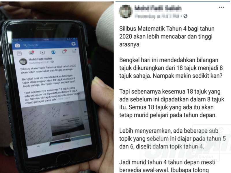 Status dimuatnaik seorang pemilik akaun Facebook berhubung silibus mata pelajaran tahun empat bagi tahun 2020 yang akan dikurangkan daripada 18 tajuk kepada lapan tajuk sebelum ia tular di media sosial.