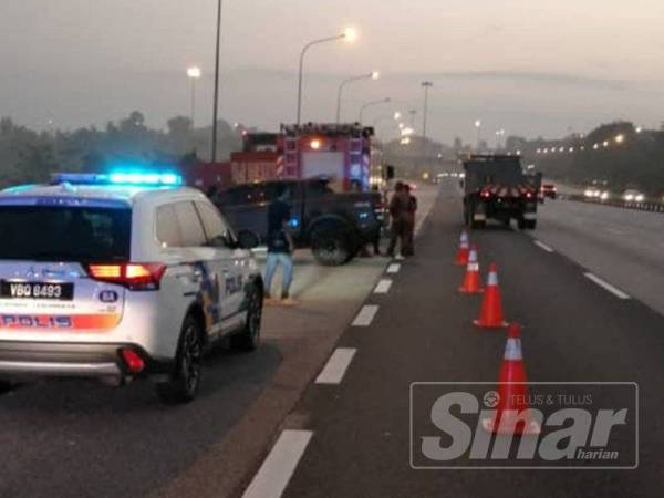 Lokasi kejadian membabitkan kemalangan dua kenderaan mengorbankan satu nyawa di KM447 Lebuhraya Plus awal pagi tadi.