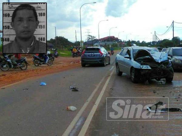 Keadaan kemalangan maut di Jalan Rantau Panjang-Pasir Mas berhampiran simpang masuk ke Kampung Gual Pasung Hantu petang tadi.