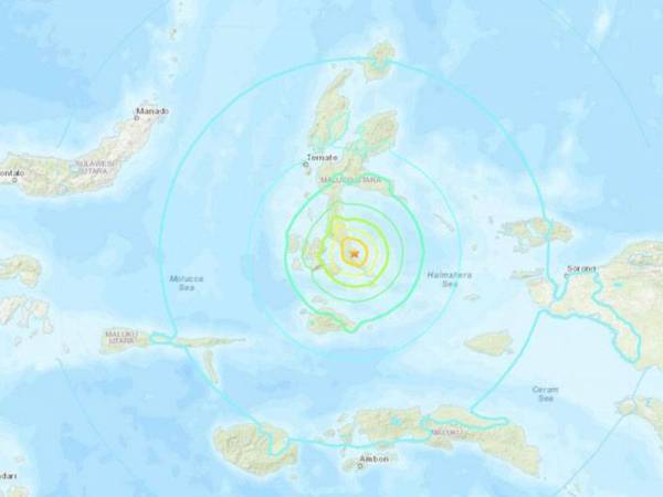 Gegaran itu berlaku kira-kira 165 kilometer di selatan barat daya bandar Ternate di wilayah Maluku Utara. 