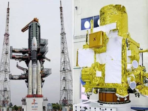 Roket gergasi, Geosynchronous Satellite Launch Vehicle Mark III (GSLV Mk-III) itu membawa robot pendarat, Vikram dan kenderaan perayau, Pragyan.