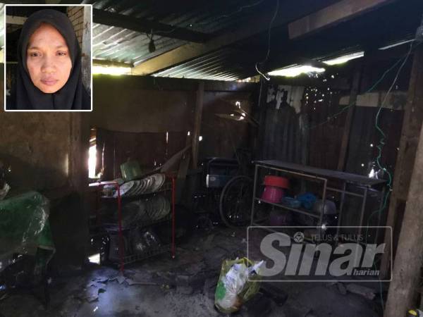 Keadaan dapur rumah yang hampir menyembah bumi dan tidak selamat digunakan.- Gambar kecil: Engku Nariza