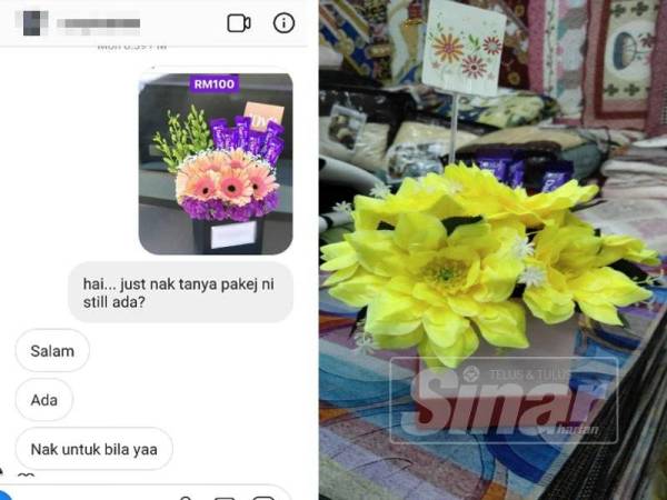 Bunga plastik dan bunga segar berharga RM100.