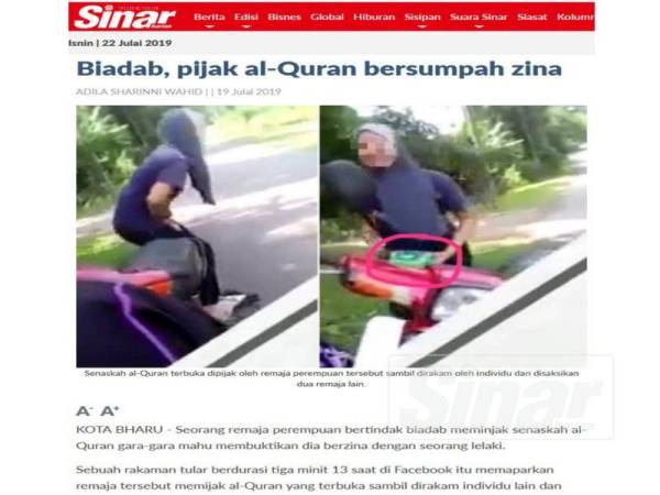 Reman Suspek Pijak Quran Disambung