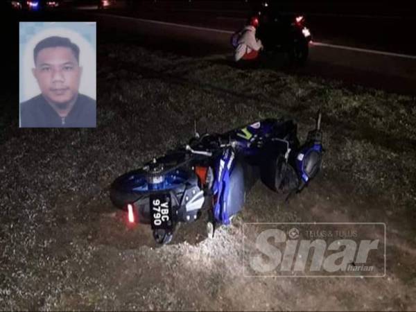 Motosikal ditunggang mangsa terlibat dalam kemalangan di Kilometer 9.5 Lebuhraya Kuala Lumpur - Kuala Selangor (LATAR), berhampiran Ijok pagi tadi. Gambar kecil:Ahmad Shaid Mohtar