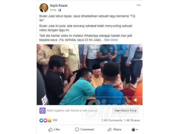 Paparan Facebook Najib Razak. 