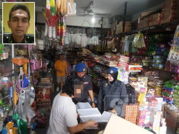 Pegawai penguat kuasa KPDNHEP Tanah Merah melakukan pemeriksaan di sekitar premis di Tanah Merah. Gambar kecil: Ahmad Azizi Abdul Kadir