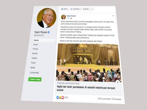 Penjelasan Najib tidak hadir istiadat pertabalan Yang di-Pertuan Agong.