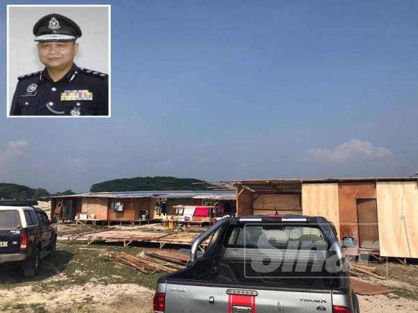 Mayat mangsa ditemui di sebuah rumah kongsi di tapak pembinaan Jalan Bemban/Kampung Pisang, Batu Gajah semalam. (Gambar kecil, Ahmad Adnan)