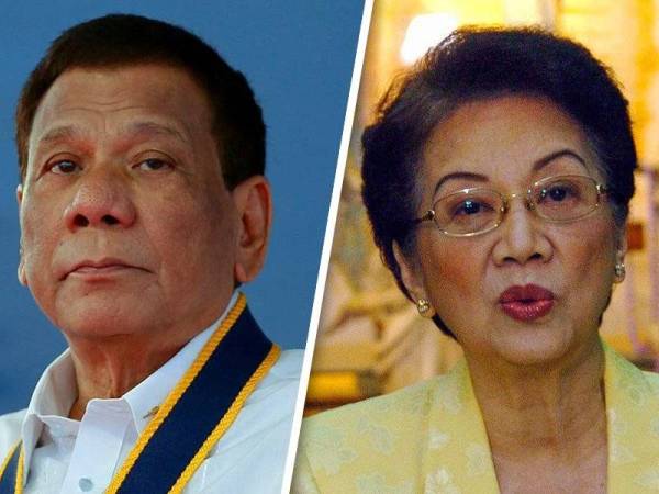 Rodrigo Duterte (kiri) menyifatkan Corazon Aquino sebagai tidak cekap sepanjang menjadi Presiden dan hanya terkenal selepas suaminya, Ninoy Aquino dibunuh.