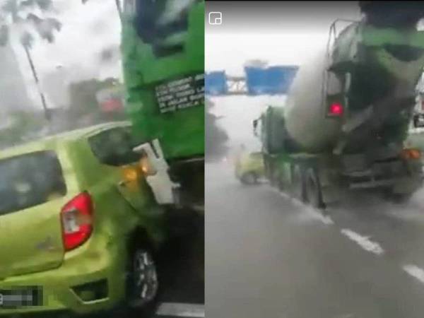 Video kejadian sebuah lori simen melanggar dan menyeret sebuah kereta di Jalan Klang Lama yang tular di media sosial semalam.