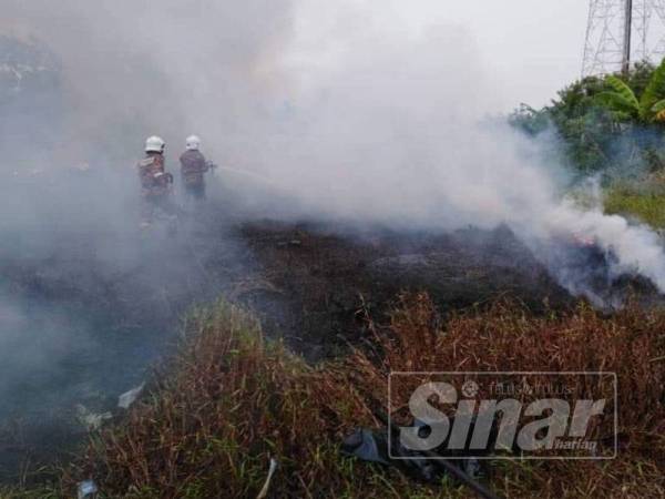 Anggota bomba melakukan kerja-kerja pemadaman di kawasan belukar di sini.