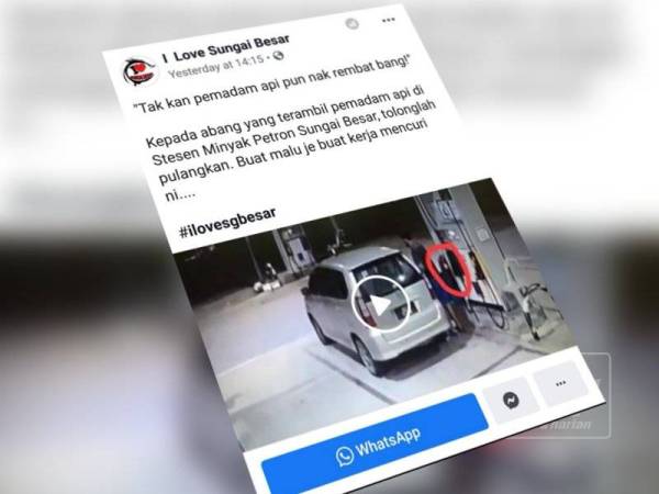 Gelagat lelaki mencuri pemadam api dirakam CCTV yang kemudiannya tular di Facebook.