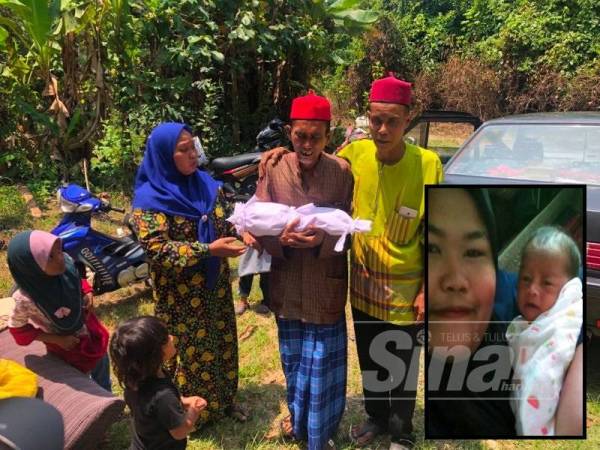 Mohd Rosli (tengah) memangku jenazah anaknya yang baru tiba dari Unit Forensik HRPZ II hari ini. (Gambar kecil: Anak sulung mereka, Nurul Afifi Riyani Mohd Rosli,19, bergambar dengan adik bongsunya.)