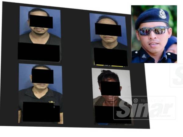 Empat suspek yang ditahan selepas menyamar sebagai polis dan memeras ugut warga asing.Gambar kecil: Mohd Iqbal Ibrahim