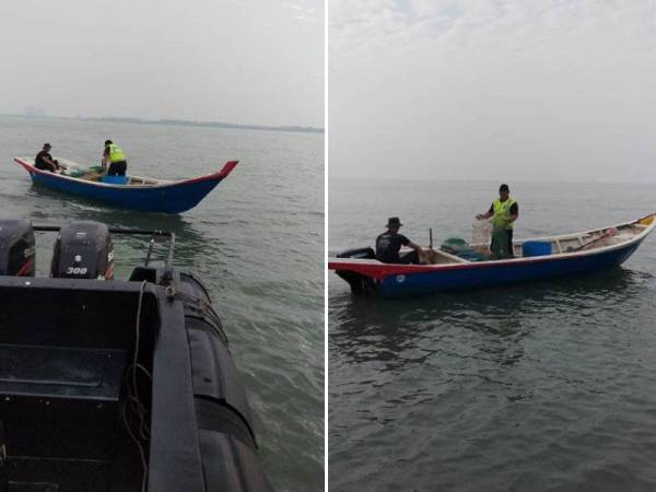 PPM Pelabuhan Klang mengesan kegiatan penggunaan pukat bubu naga dipercayai dilakukan nelayan warga asing di Perairan Laut Sekinchan, Sekinchan, semalam.